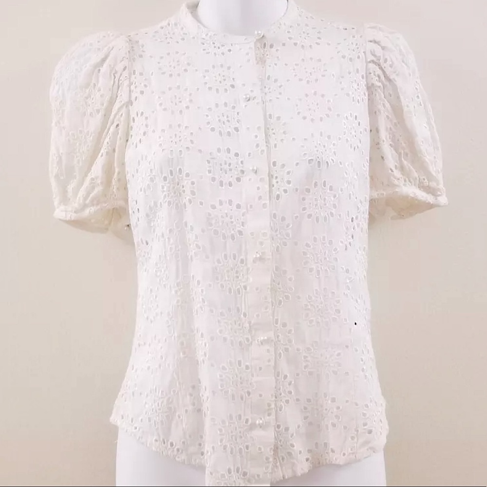 Anthropologie Lace Eyelet Lady Blouse 0 XS